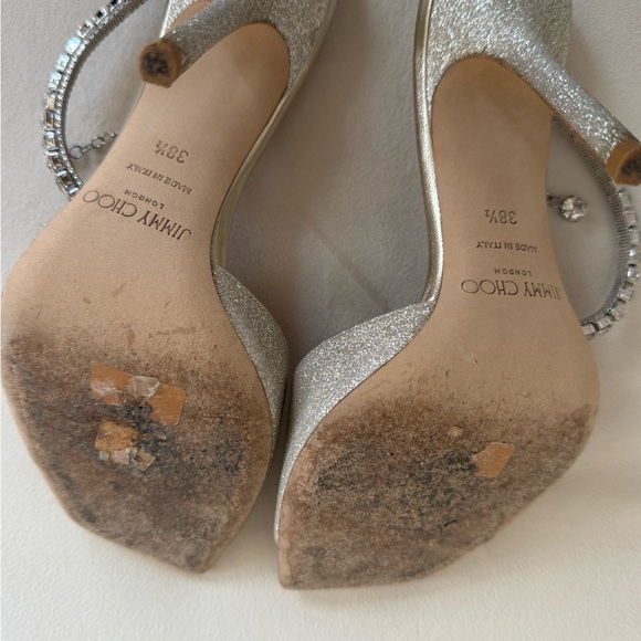 Jimmy Choo Silver Glitter Heels with Crystal Straps - Picture 4 of 4